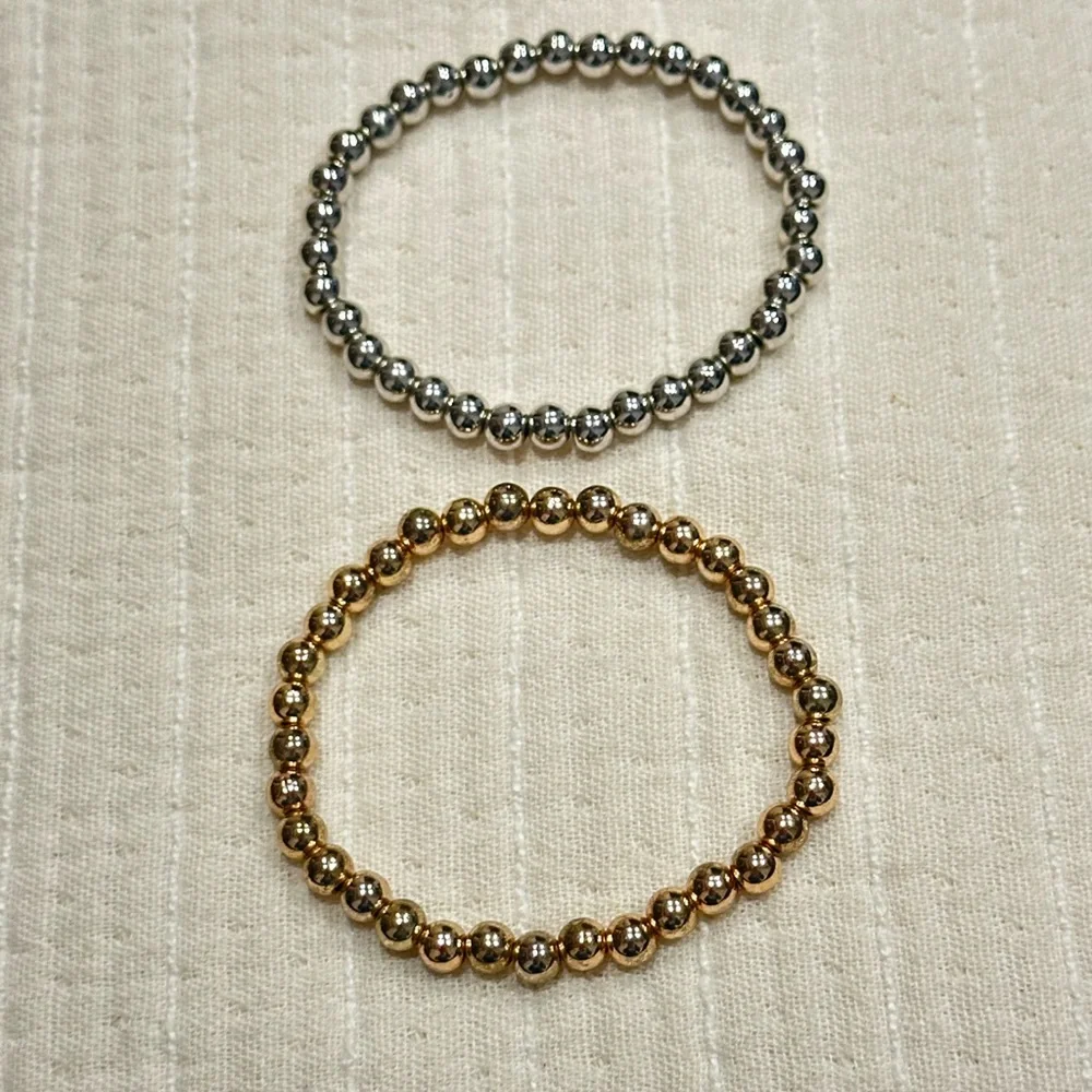 Minimalist Metallic Stacking Bracelets | Two-Tone Bead Set